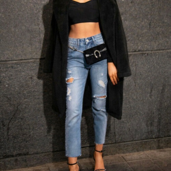 Blue Ripped Mid Wash Mom Jeans - Picture 3 of 3